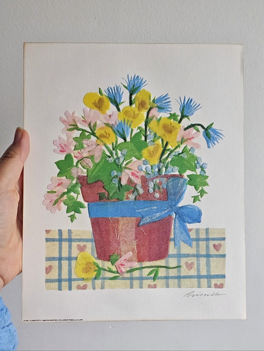 FIGI Graphics Priscilla Clark Flower Pot Collage 1986 Vintage Floral Wall Art